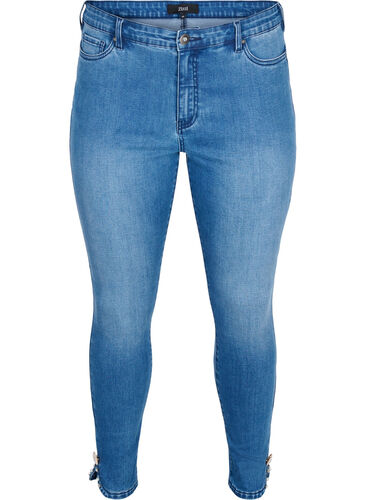 Cropped Amy jeans med perler, Blue denim, Packshot image number 0