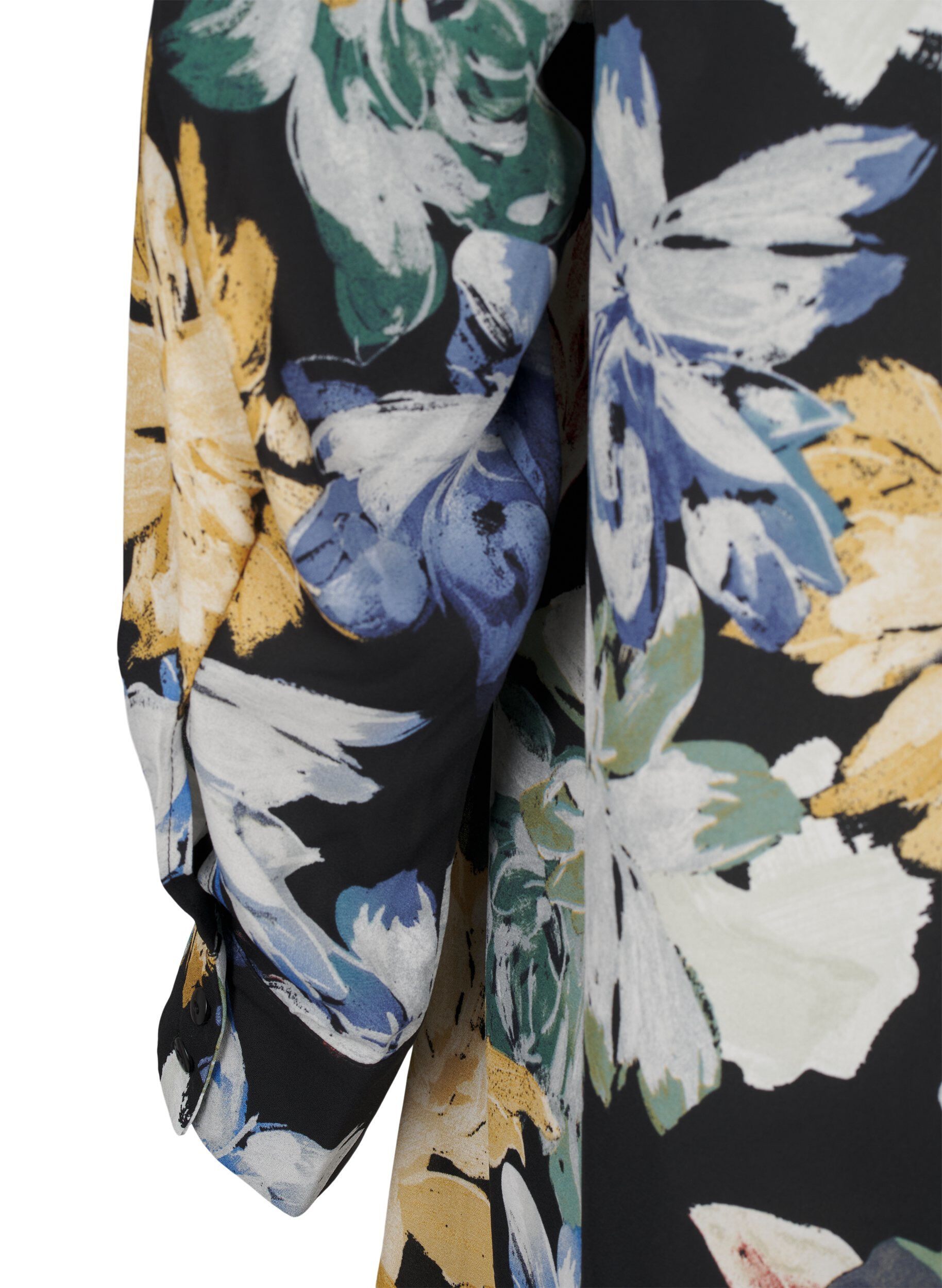 Zizzi Langermet kjole med blomstertrykk, Yellow Flower AOP, Packshot image number 3