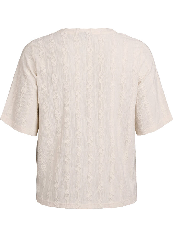 Bluse med strukturmønster og korte ermer, Beige, Packshot image number 1