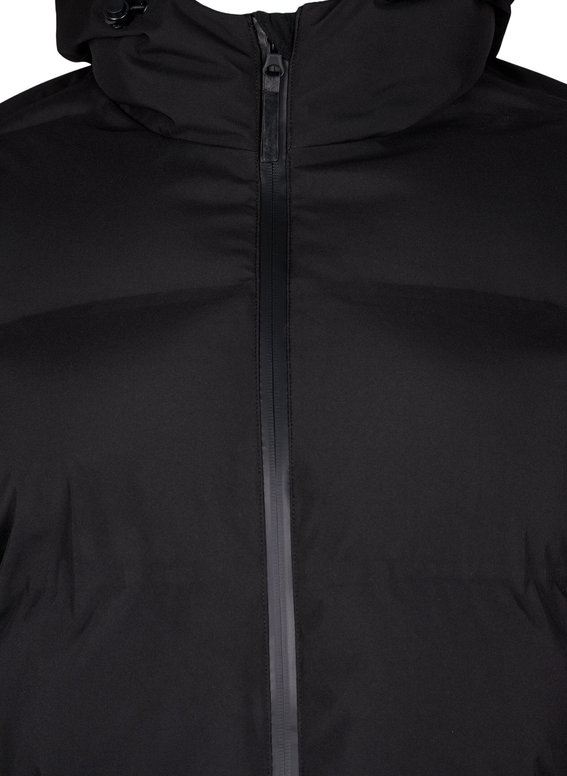 ZizziLang vinterk&aring;pe med hette, Svart, Packshot image number 2