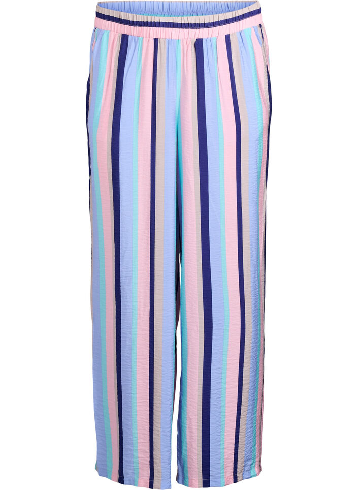 Bukse i viskose med striper og loose fit, Bl&aring;, Packshot image number 0