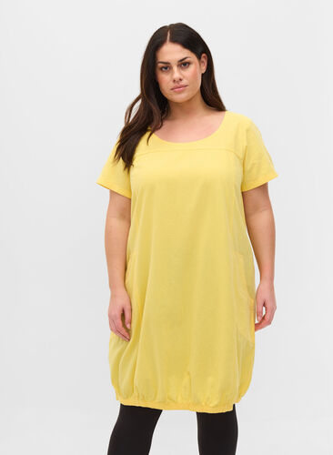 Kortermet kjole i bomull, Goldfinch, Model image number 0