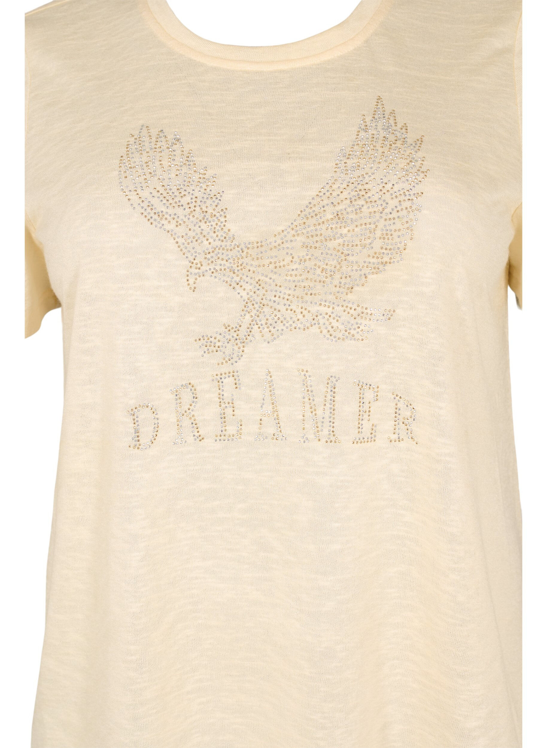 Zizzi T-skjorte med nagler og rund hals, Buttercream, Packshot image number 2