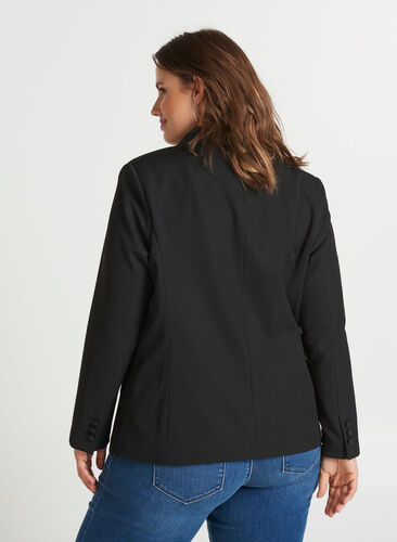 Klassisk blazer med skulderputer, Black, Model image number 0