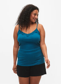 2-pakk ribbet natt toppar, Black/Blue Coral, Model