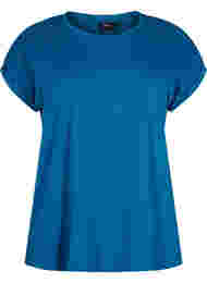 Kortermet T-skjorte i bomullsblanding, Petrol Blue