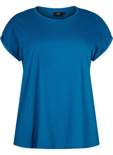 Kortermet T-skjorte i bomullsblanding, Petrol Blue, Packshot image number 0