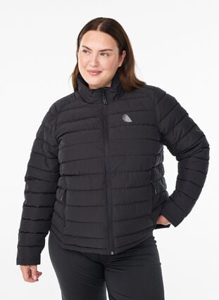 Zizzi Sporty polstret jakke med høy krage og lommer, Black, Model image number 0