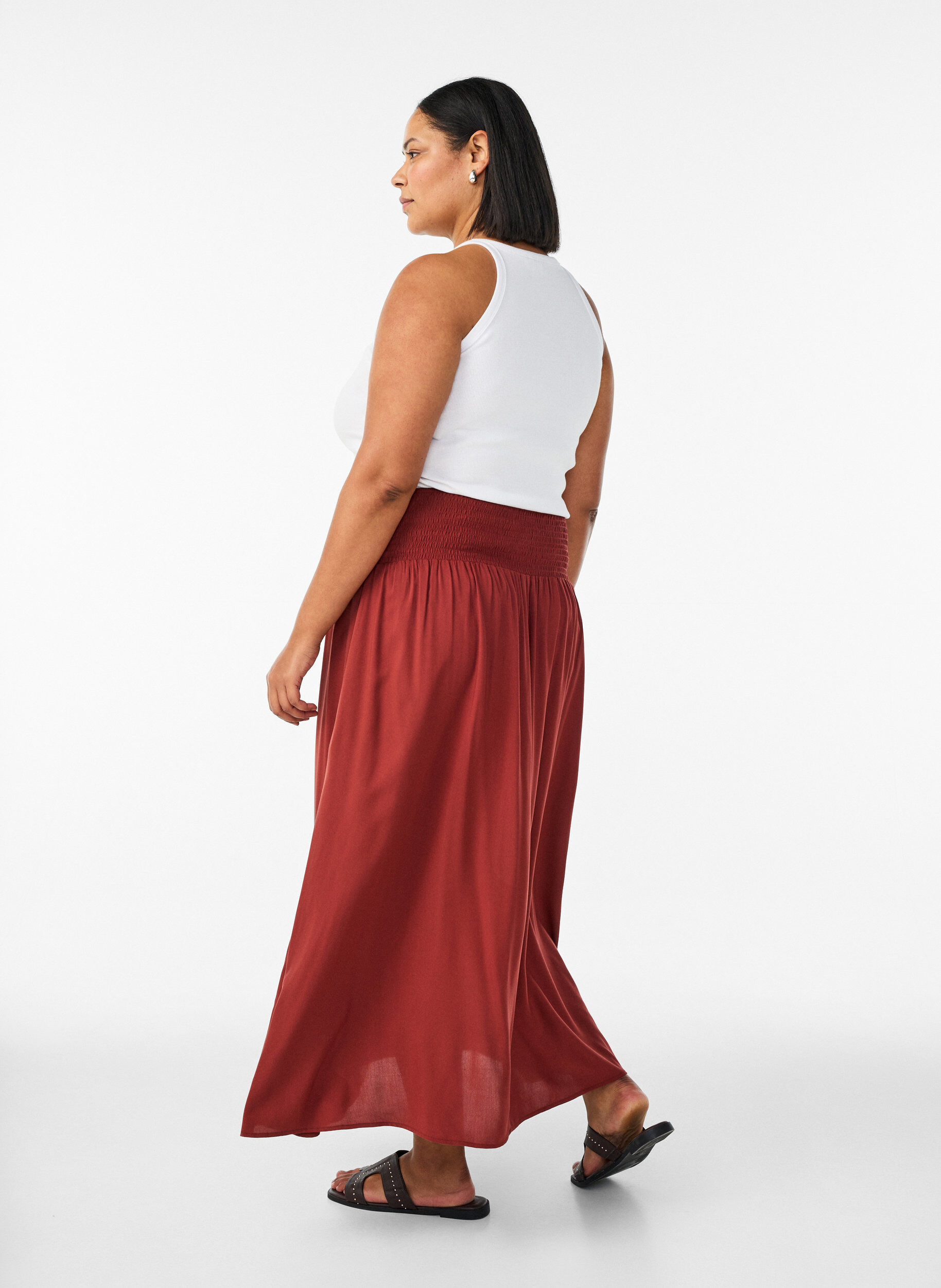 ZizziViskose maxiskj&oslash;rt med smock, R&oslash;d, Model image number 1