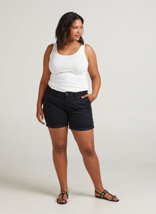 Regular fit shorts i bomull, Black, Model image number 0