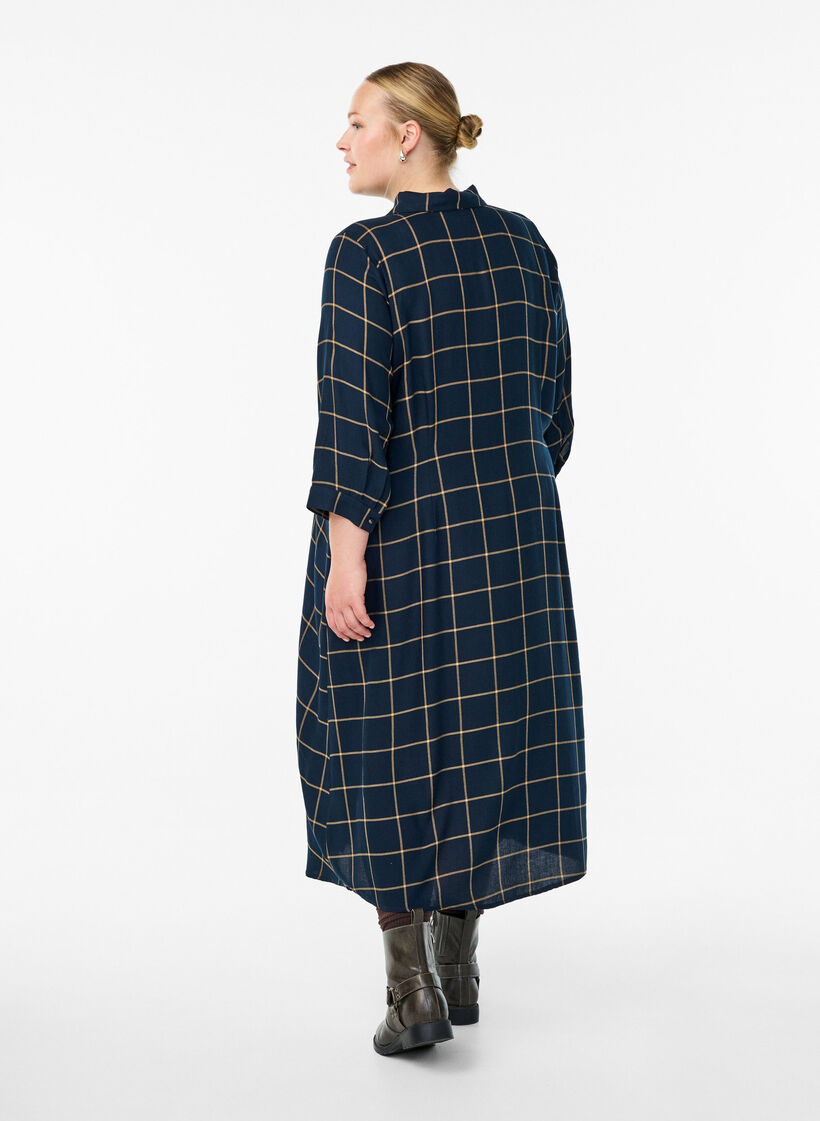 Lang rutete skjortekjole, Blue Beige Check, Model