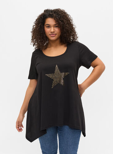 T-skjorte i bomull med A-form, Black w. Gold Star, Model image number 0