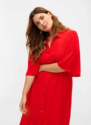 Skjortekjole med 3/4-ermer, Fiery Red, Model image number 1