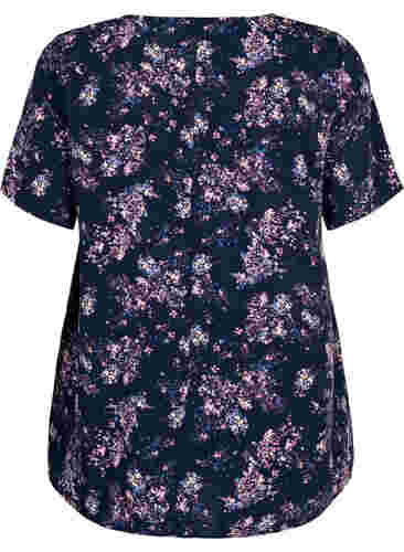 FLASH - Bluse med korte ermer og mønster, Navy Rose Flower, Packshot image number 1