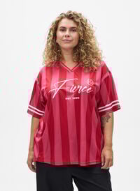 Sporty t-skjorte med striper og tekstmotiv, Rød Sporty t-skjorte med striper og tekstmotiv, Rød, Model
