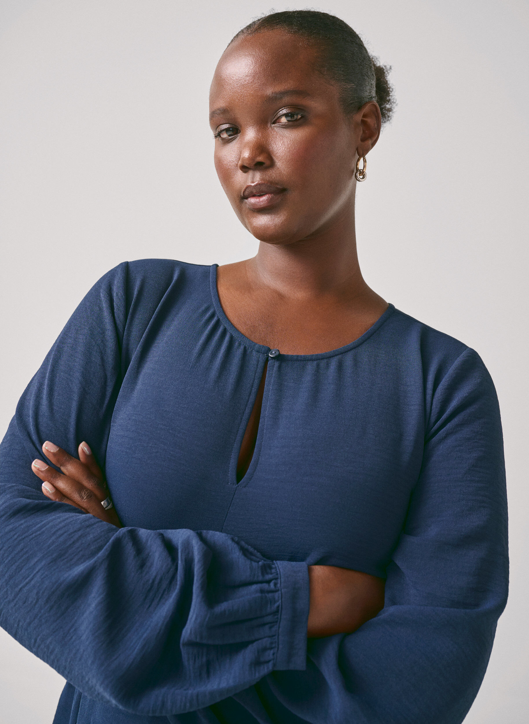 Zizzi Langermet kjole med belte, Navy Blazer, Image image number 0