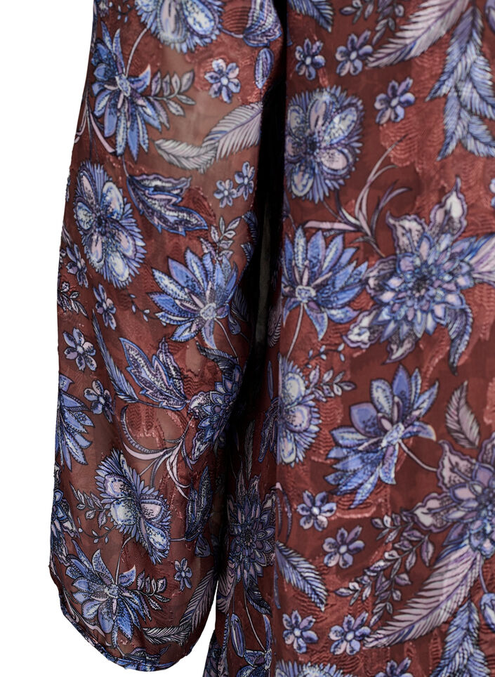 Midikjole med blomstertrykk og foldet kant, Brun, Packshot image number 3