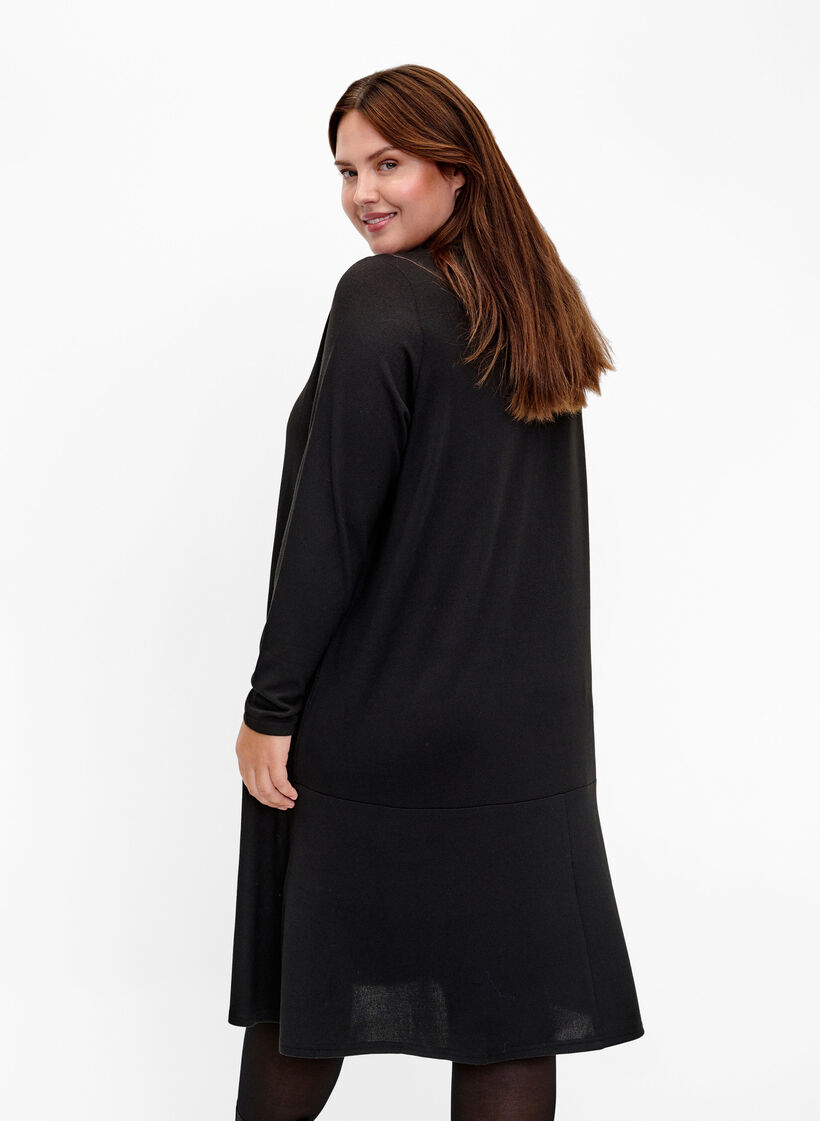 Jerseykjole med høy hals og lommer, Svart, Model image number 2