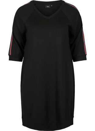 Kjole med 3/4-ermer og striper, Black, Packshot image number 0