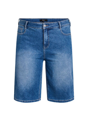 Zizzi Høy midje denim Bermuda shorts, Blå, Packshot image number 0