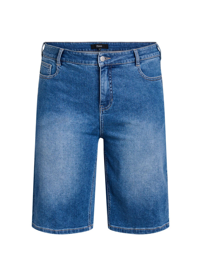 Høy midje denim Bermuda shorts, Blå, Packshot image number 0