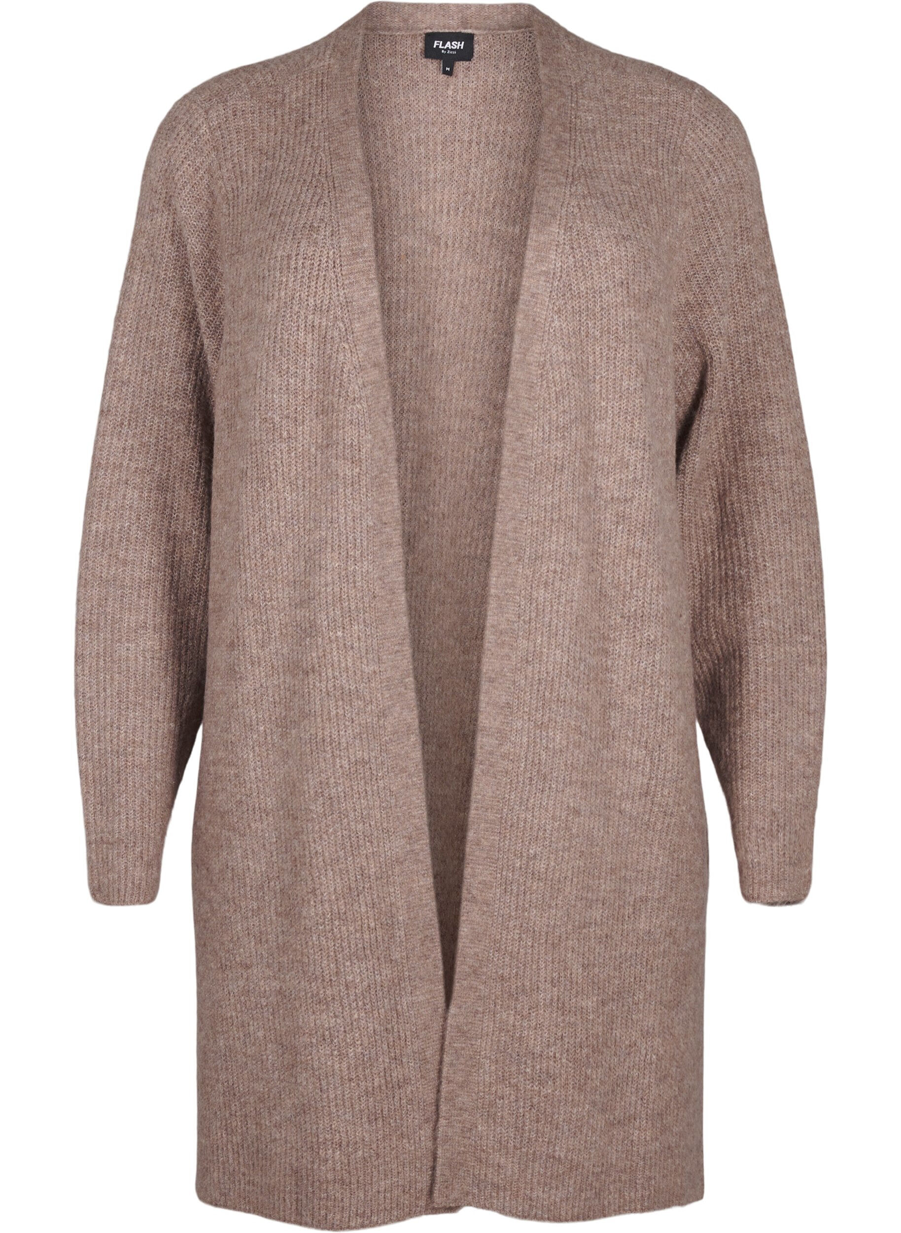 Zizzi FLASH - Ribbestrikket cardigan med splitter, Brown Lentil Melange, Packshot image number 0