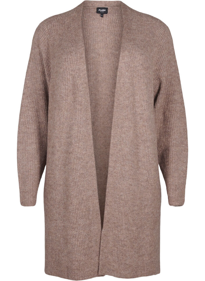 FLASH - Ribbestrikket cardigan med splitter, Brown Lentil Melange, Packshot image number 0