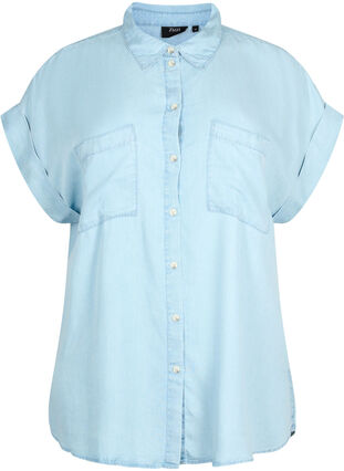 Kortermet skjorte i lyocell (TENCEL™), Light blue denim, Packshot image number 0