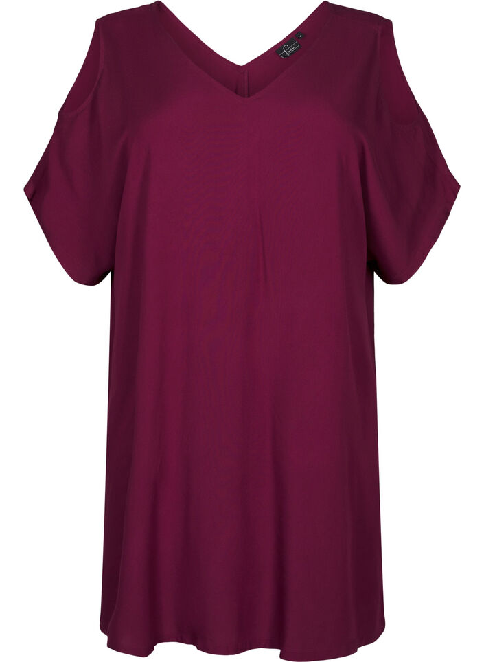 Strandkjole i viskose med skulderdetalj, R&oslash;d, Packshot image number 0