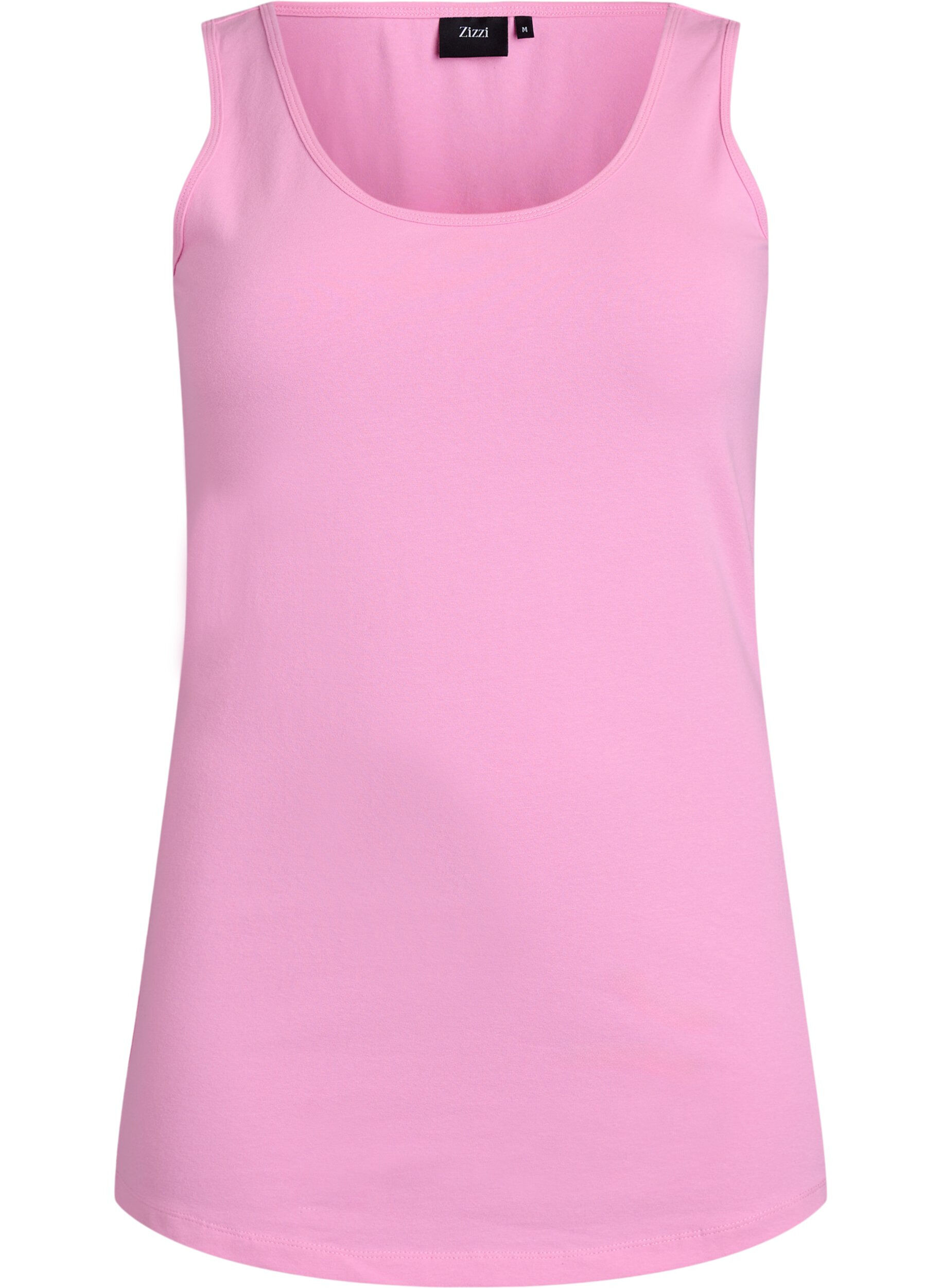 ZizziEnsfarget basic topp i bomull, Rosa, Packshot image number 0