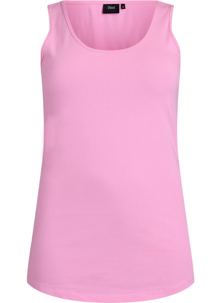 Ensfarget basic topp i bomull, Rosa, Packshot image number 0