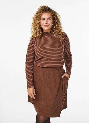 Zizzi Kort skjørt i cordfløyel, Fondue Fudge, Model image number 0