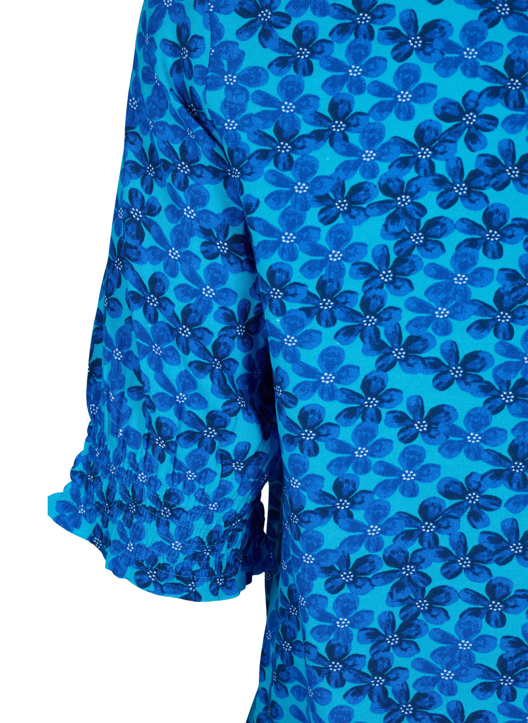 Zizzi Bluse i viskose med knapper, Blue Small Flower, Packshot image number 3