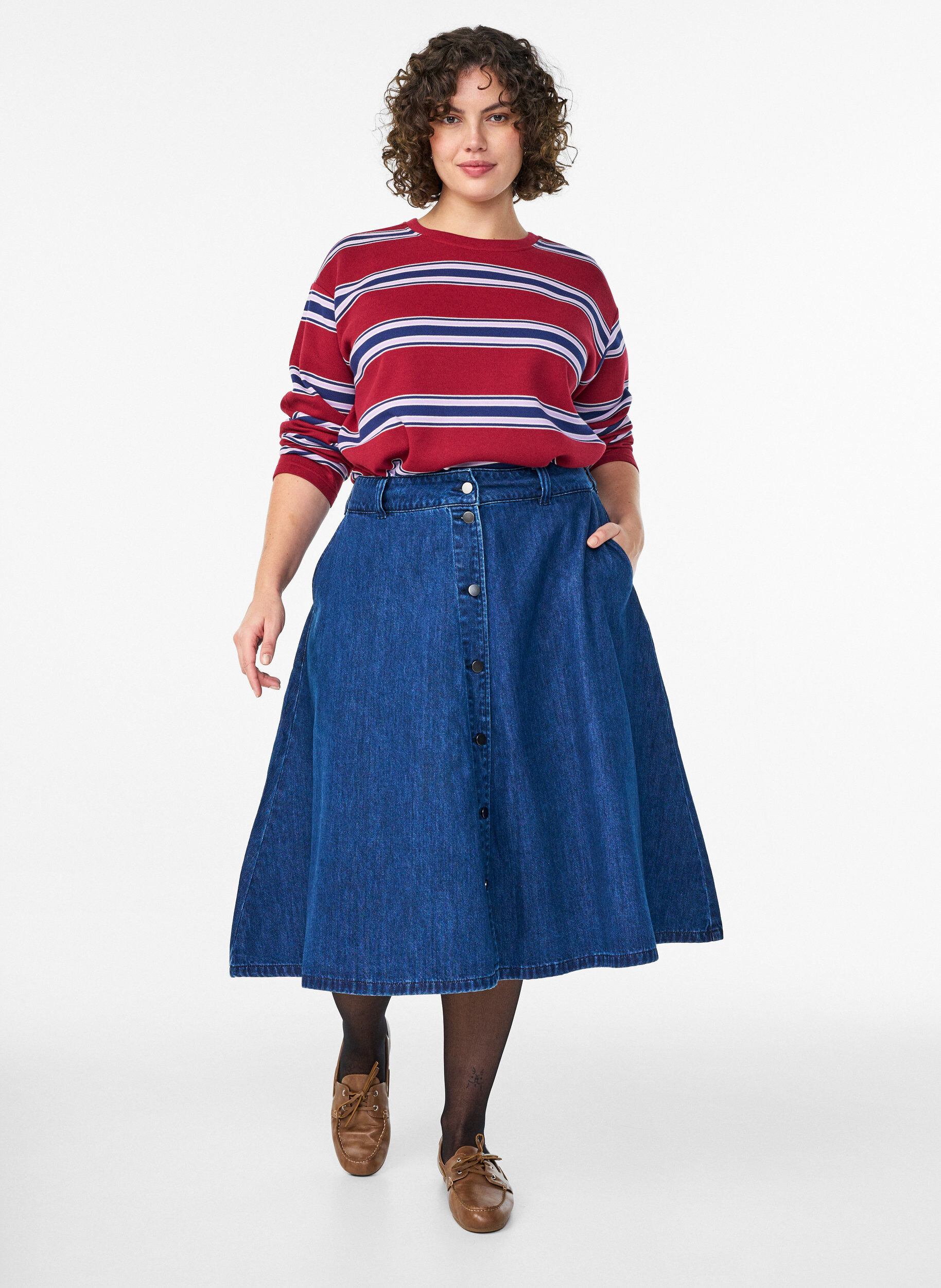 Zizzi Jerseybluse med brede striper, R&oslash;d, Model image number 1