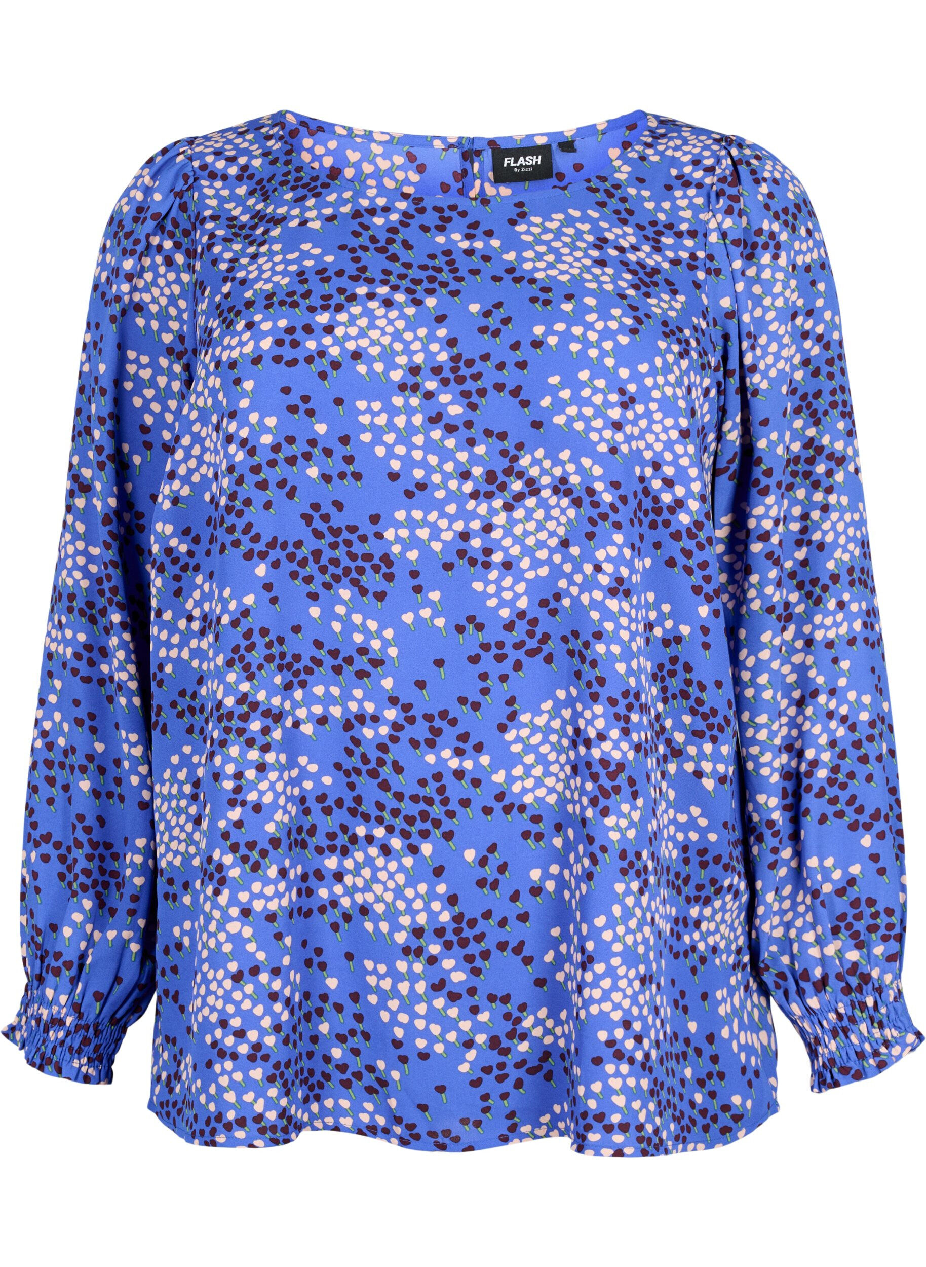 Zizzi FLASH - Bluse med lange ermer og trykk	, Dazzling Blue AOP, Packshot image number 0