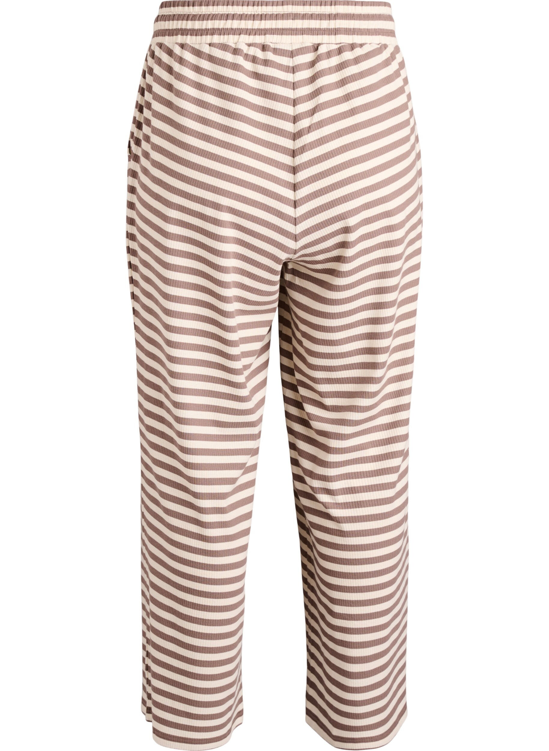 Zizzi Stripete pyjamasbukser med h&oslash;y midje og vide ben, Beige, Packshot image number 1