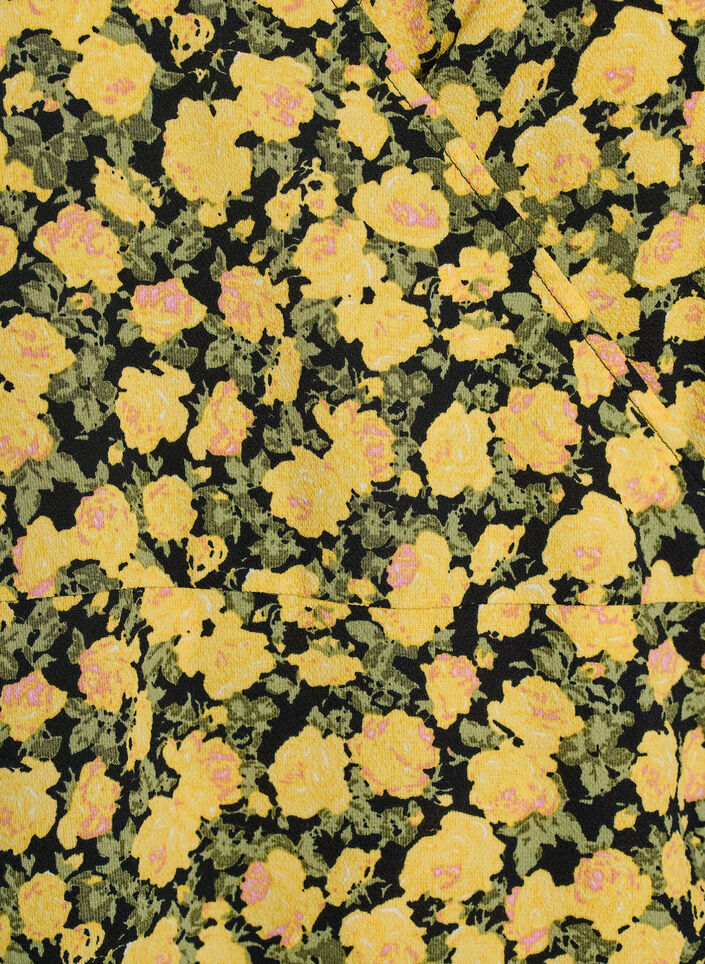 Blomstret omslagskjole med korte ermer, Gul, Packshot image number 2