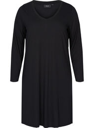 Ensfarget kjole med V-hals og lange ermer, Black