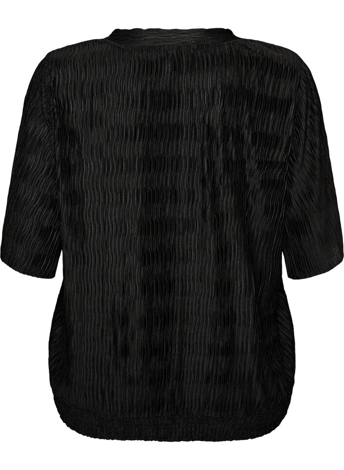 Bluse med b&oslash;lget tekstur og ballongfasong, Svart, Packshot image number 1