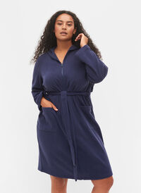 Morgenkåpe med glidelås og hette, Peacoat, Model