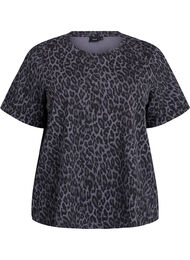 T-skjorte med rund hals og heldekkende trykk, Grey Leopard