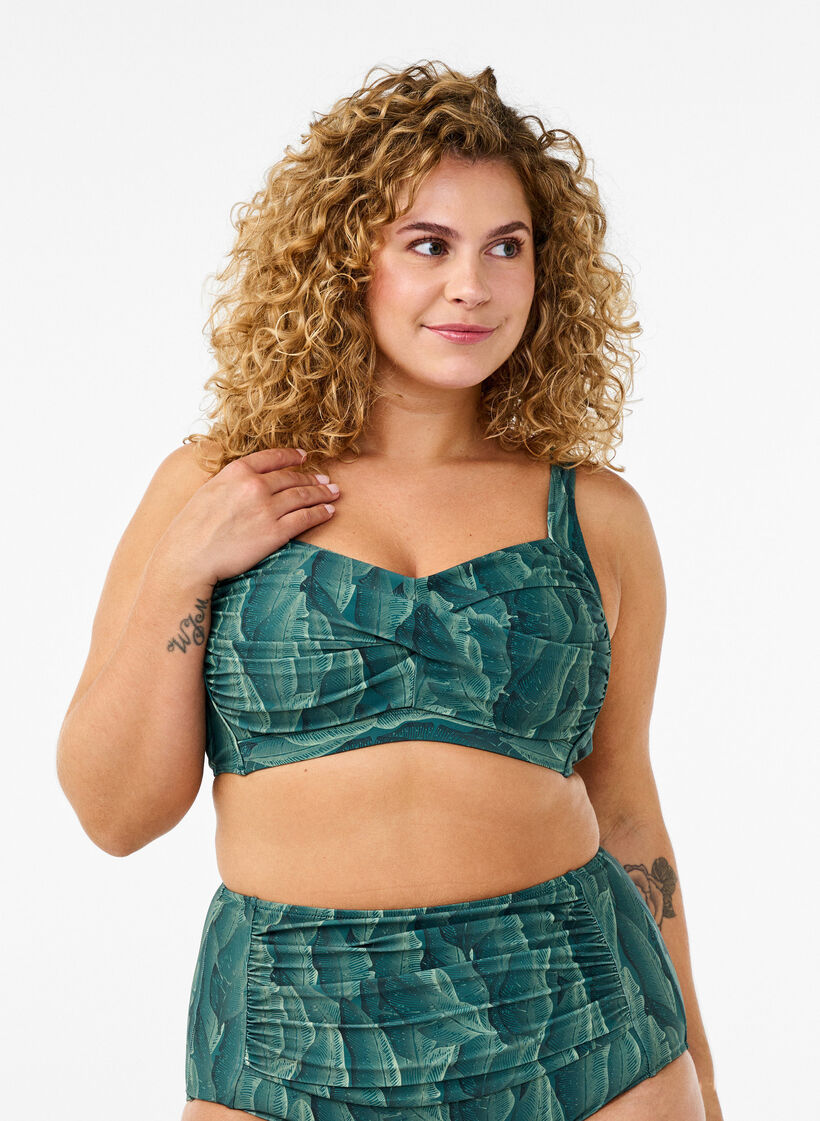Polstret bikinioverdel med trykk, Grønn, Model image number 0