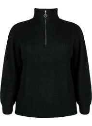 FLASH - strikket genser med høy hals og glidelås, Black
