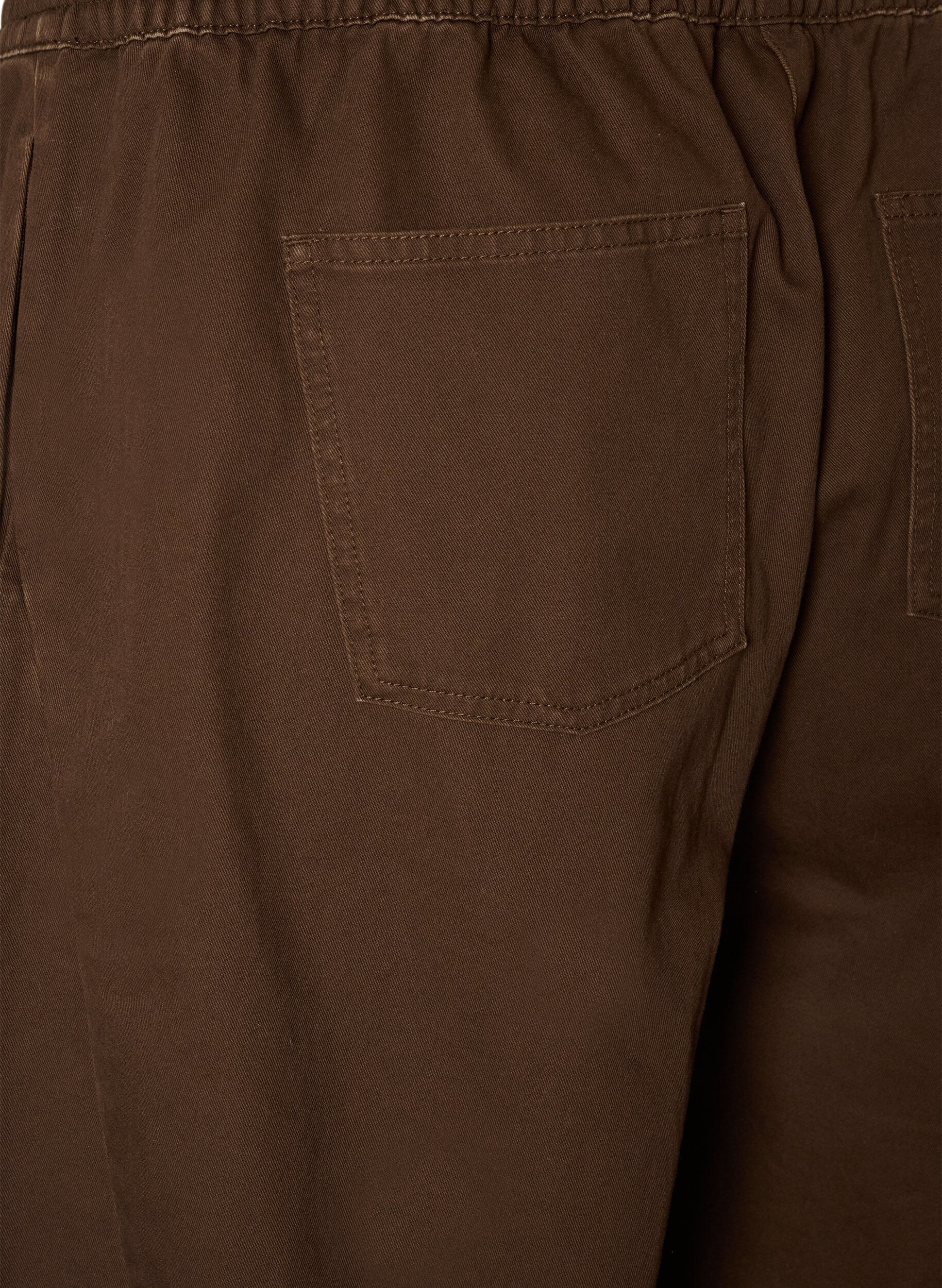 ZizziBarrel-jeans med h&oslash;y midje og elastisk linning, Brun, Packshot image number 3