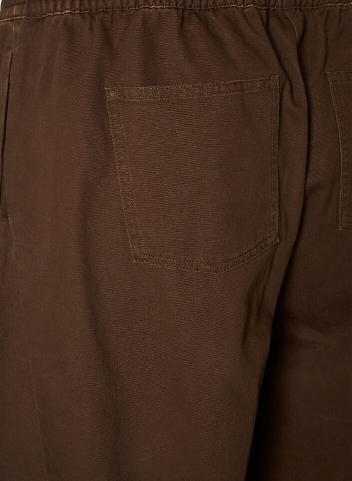Barrel-jeans med h&oslash;y midje og elastisk linning, Brun, Packshot image number 3