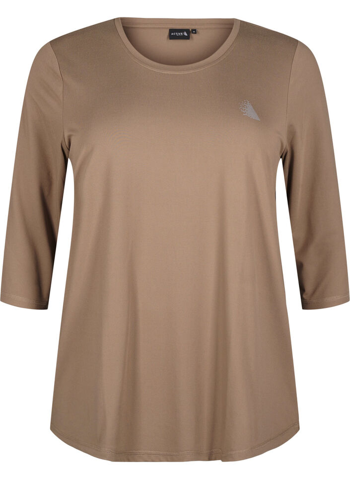 Treningsbluse med 3/4-ermer, Beige, Packshot image number 0