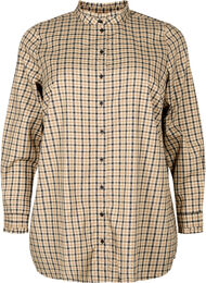 Rutete skjortebluse med volanger, Brown Check, Packshot