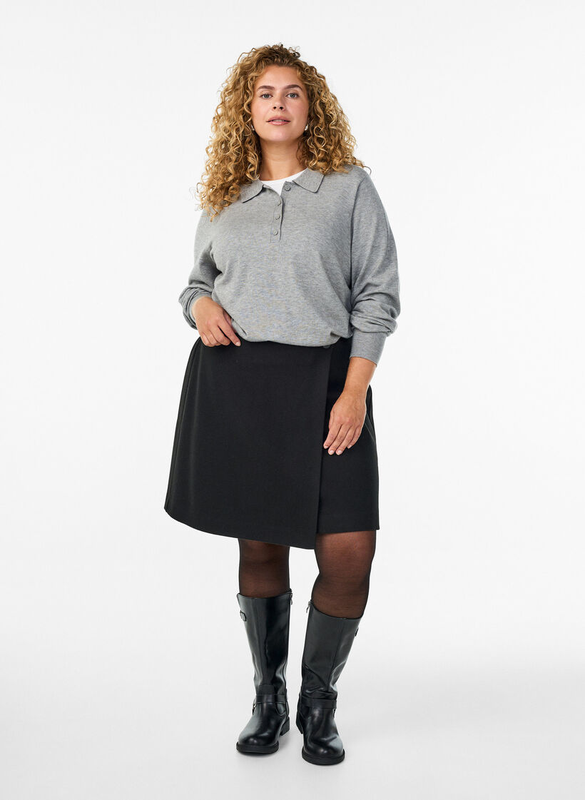 Strikkeplagg med krage, Light Grey Melange, Model