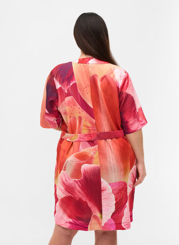 Mønstrete morgenkåpe med korte ermer, Orange Pink AOP, Model image number 1