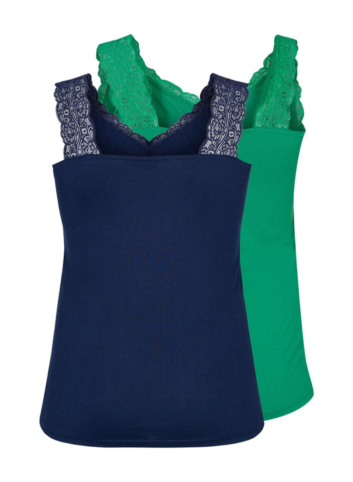 Topp med blonder, 2 stk., Navy B/Jolly Green, Packshot image number 1